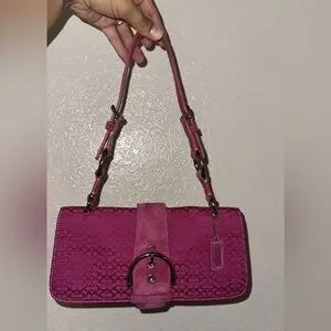 バッグ Coach Soho Legacy Pink Suede Satchel Bag Rare Coach SOHO Pink/hot Pink Suede Leather Shoulder Bag
